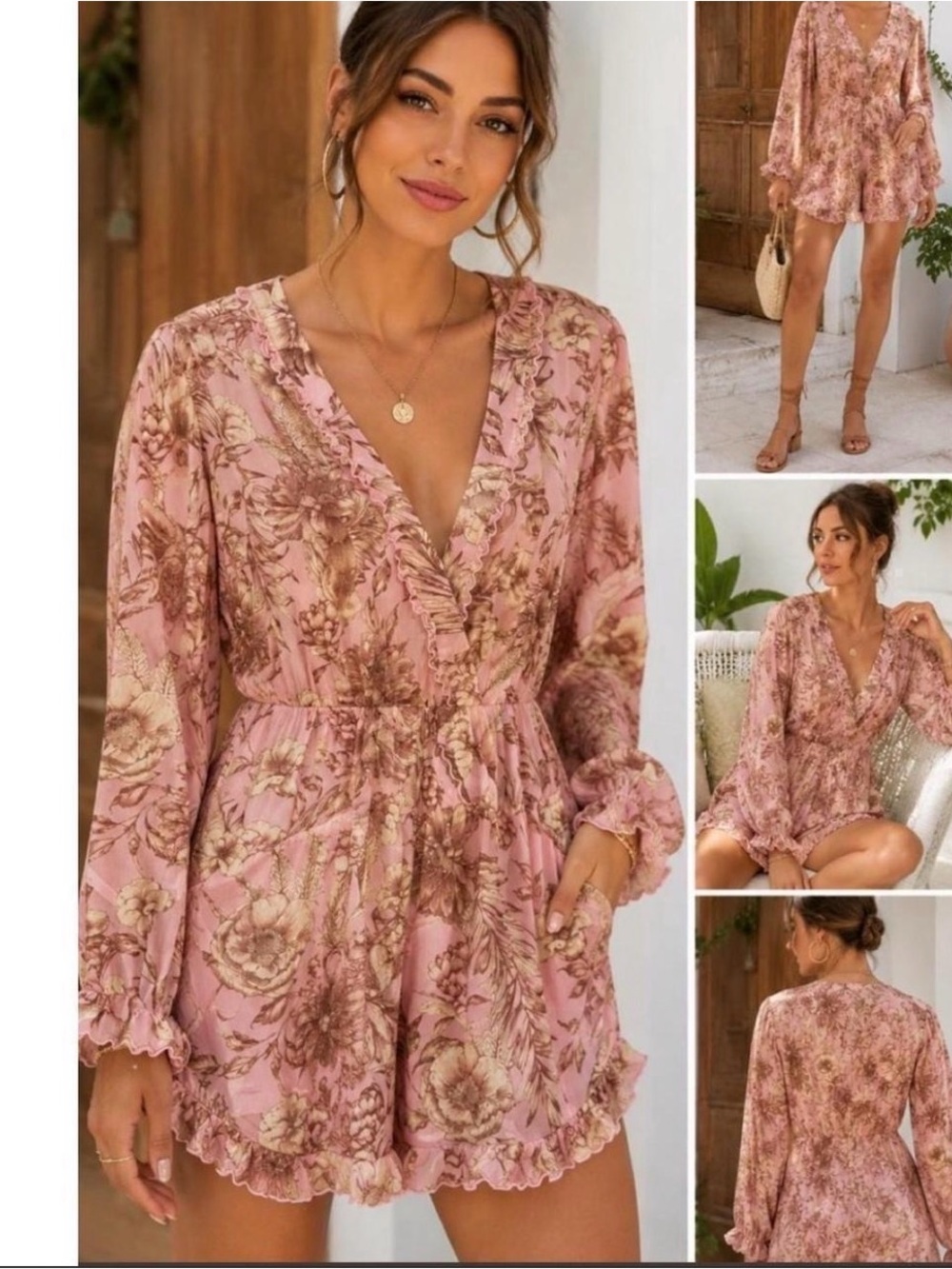 Agua Bendita Pink Floral Romper